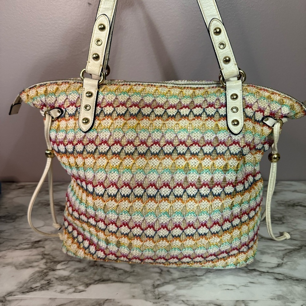 Juicy Couture Large Multi Color Tote Shoulder Bag Straw and Vegan Leather Y2K - Picture 4 of 12